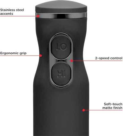 Immersion Stick Hand Blender Powerful Electric Ice Crushing 2-Speed Control Handheld Food Mixer, Purees, Smoothies, Shakes, Sauces and Soups, Black